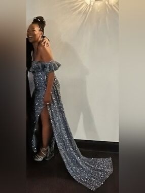 Sleeveless Silver Sequin Prom Dress